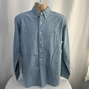 Polo Ralph Lauren Men's Blue Denim Long Sleeve Shirt Size Large Classic Fit